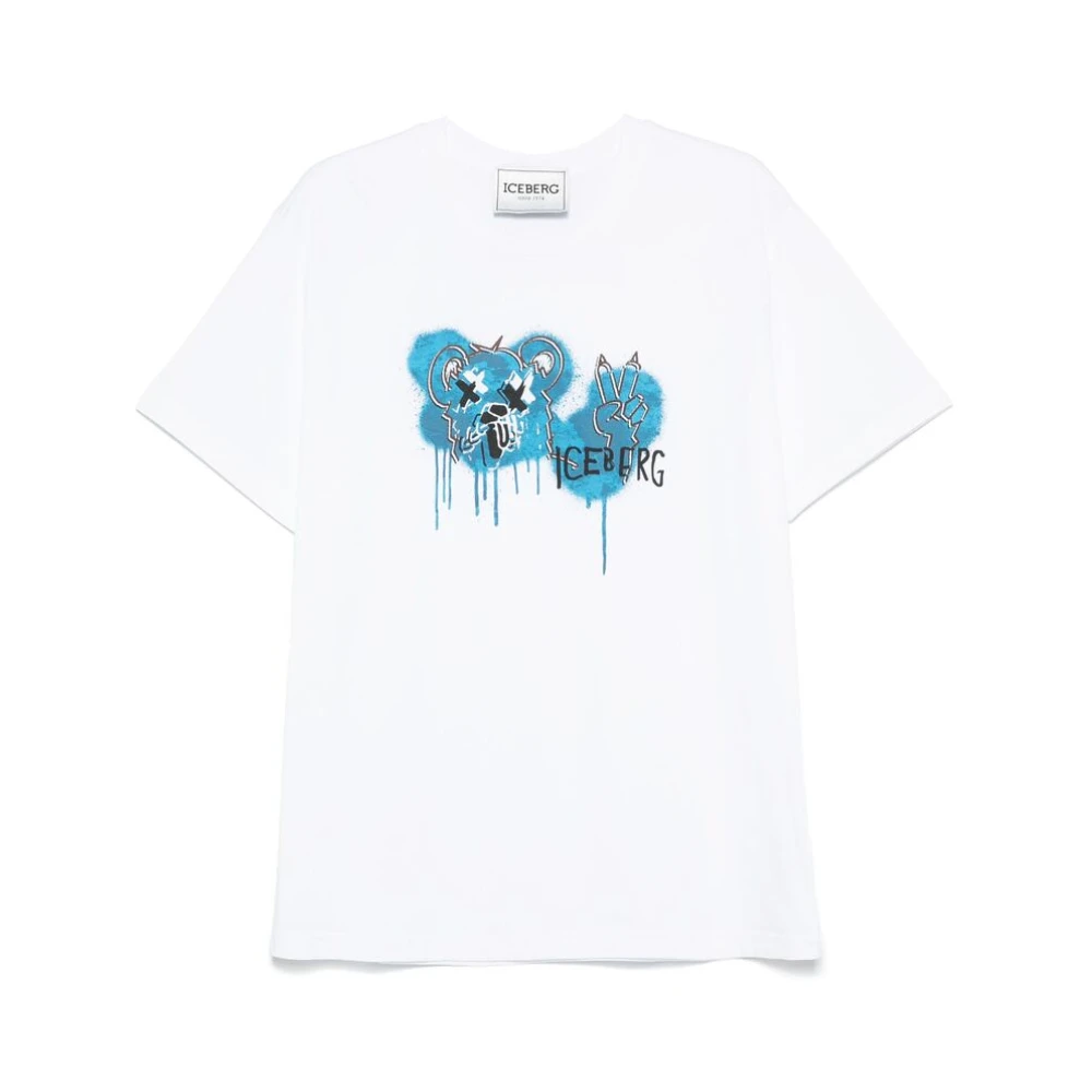 Iceberg Wit Logo Print Crew Neck T-shirt White Heren