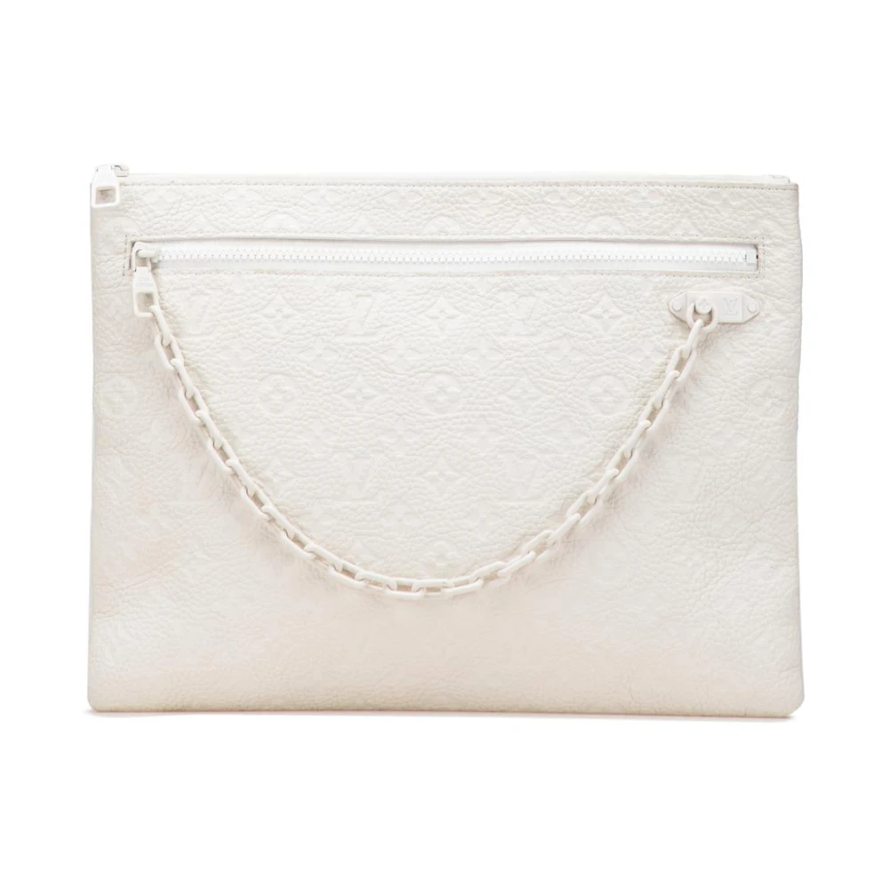 Louis Vuitton Vintage Women's White Pre-Owned Embossed Leather Clutch