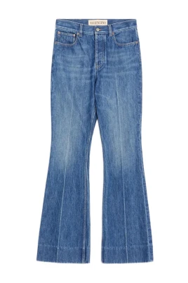 Högmidjade utsvängda jeans i denim
