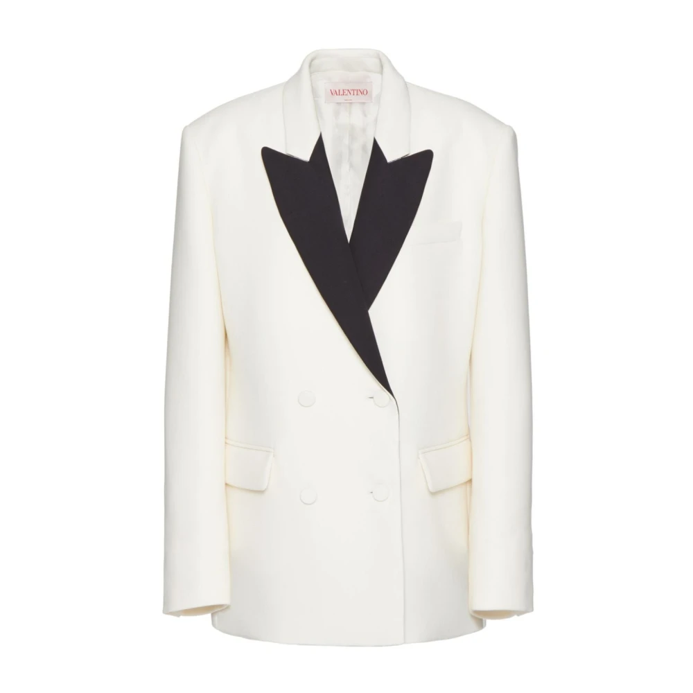 Valentino Contrast-Lapel Double-Breasted Blazer White Dames