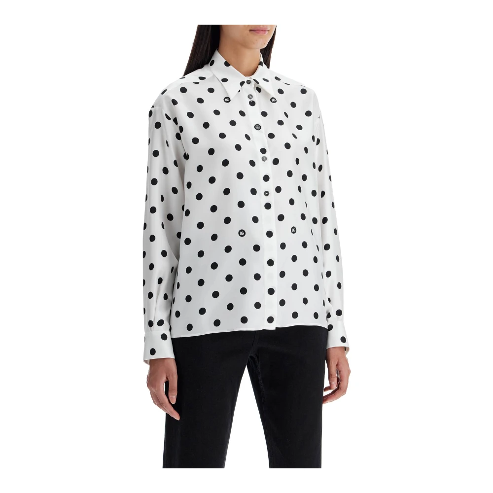 Dolce & Gabbana Zijden blouse met polkadotprint White Dames