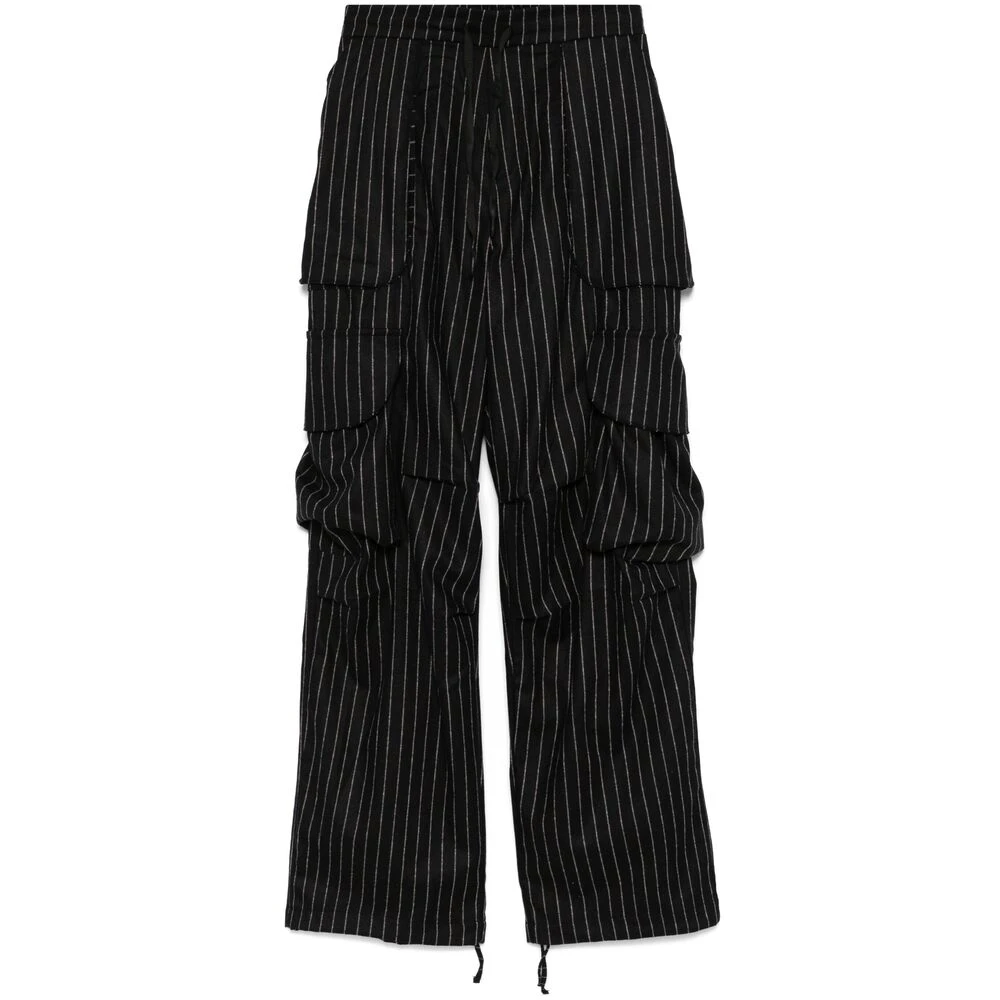 A Paper Kid Pinstripe Cargo Broek met Trekkoord Taille Black Heren