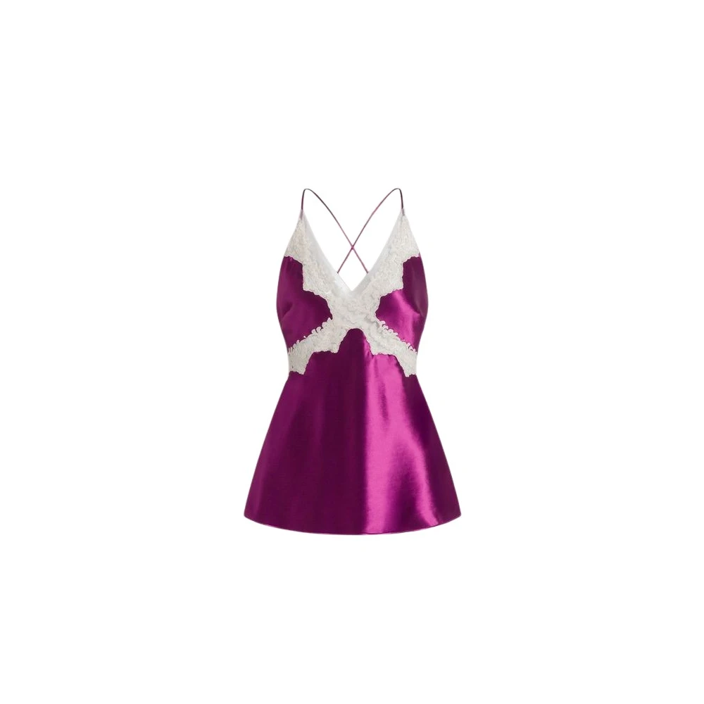Alberta Ferretti Women's Purple Sleeveless Tops, M, Satin Top With Lace