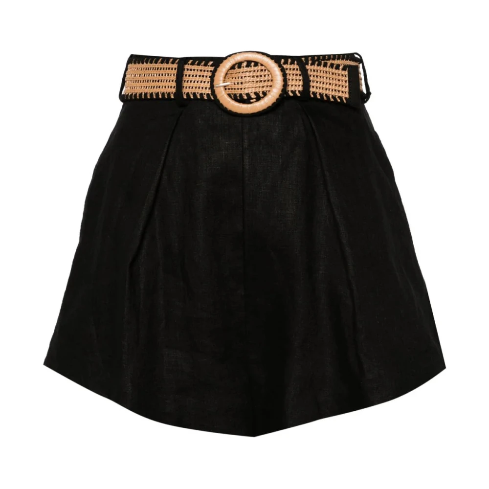Zimmermann Zwarte Linnen Geplooide Hoge Taille Shorts Black Dames