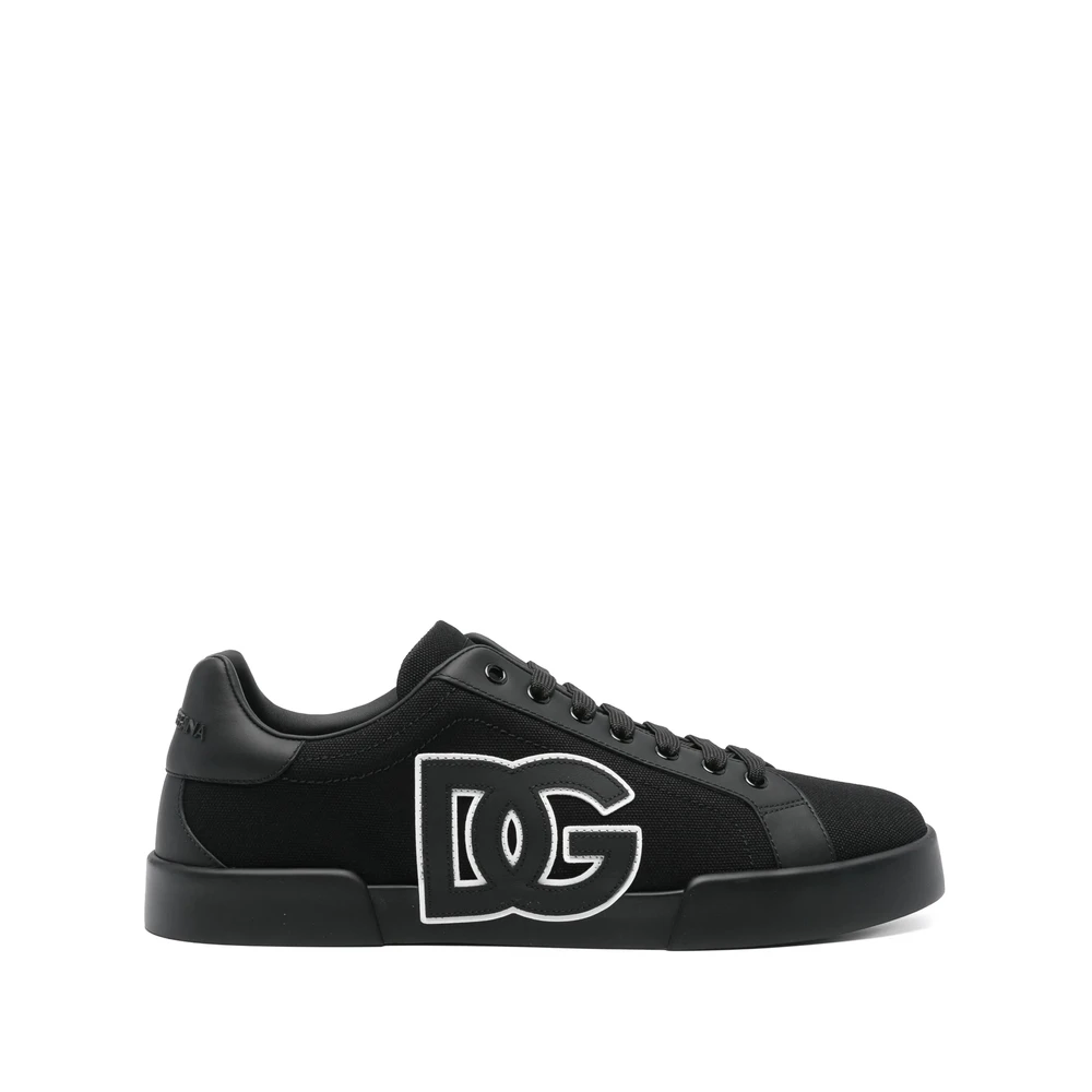 Dolce & Gabbana Zwarte Vetersneaker Paneelontwerp Heren Schoenen