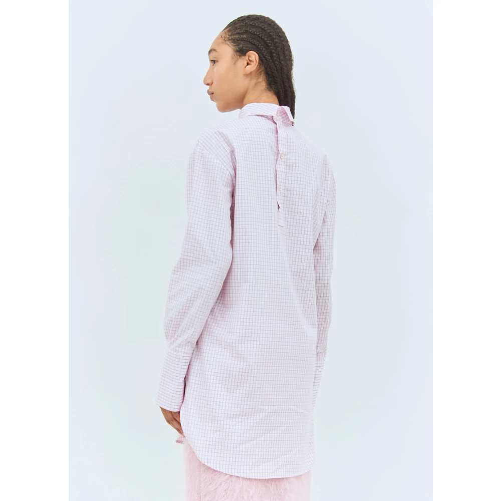 Dries Van Noten Geruit Motief Katoen Poplin Hoge Hals Shirt Pink Dames