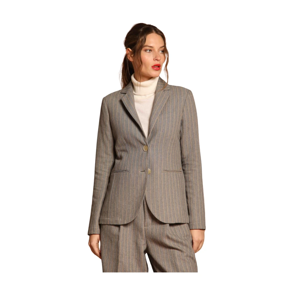 Mason's Gestreepte Lurex Blazer Gray Dames