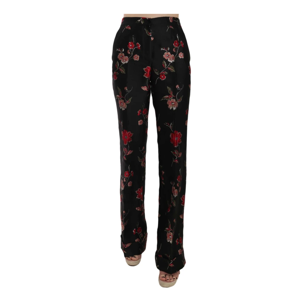 Dolce & Gabbana Black Wide Trousers, Female, Xs, Floral Print Boot Cut Trouser