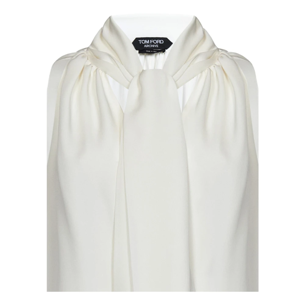 Tom Ford Witte Zijden Georgette Top met Lavallire Kraag White Dames