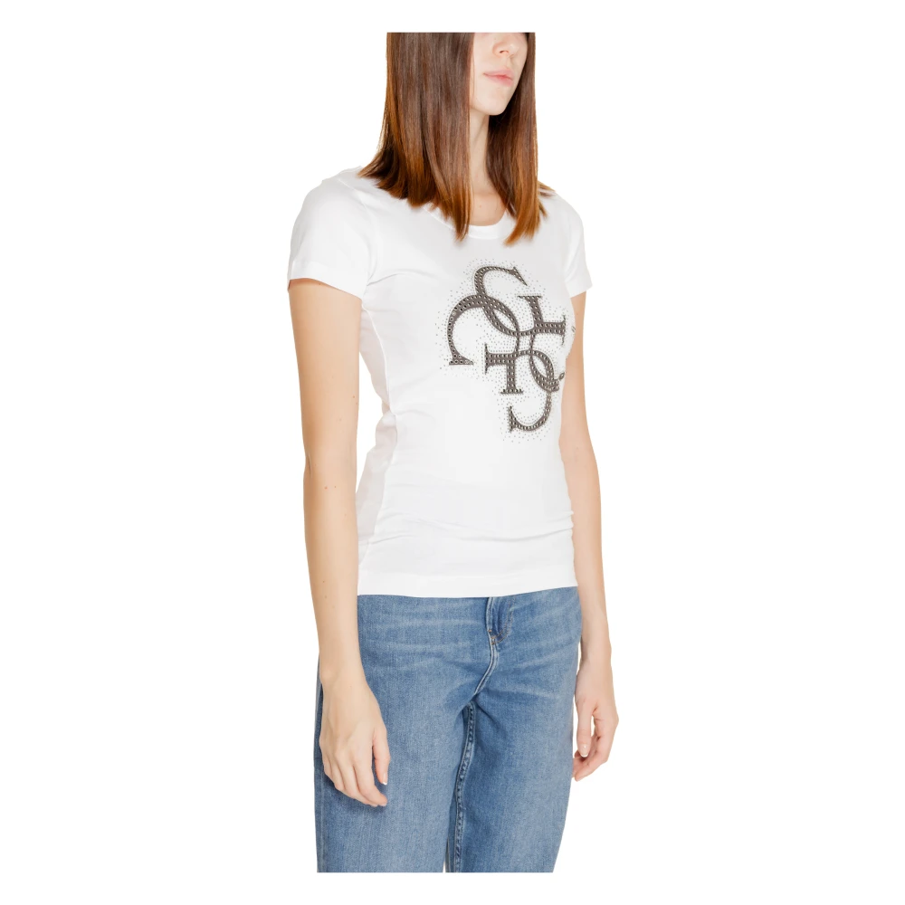 Guess 4G Logo Tee Herfst Winter Collectie White Dames
