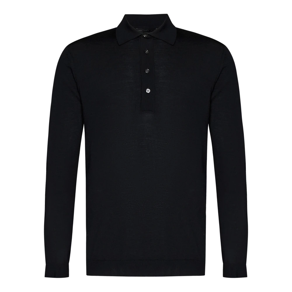 Low Brand Svart Merinoull Polo Skjorta Black, Herr