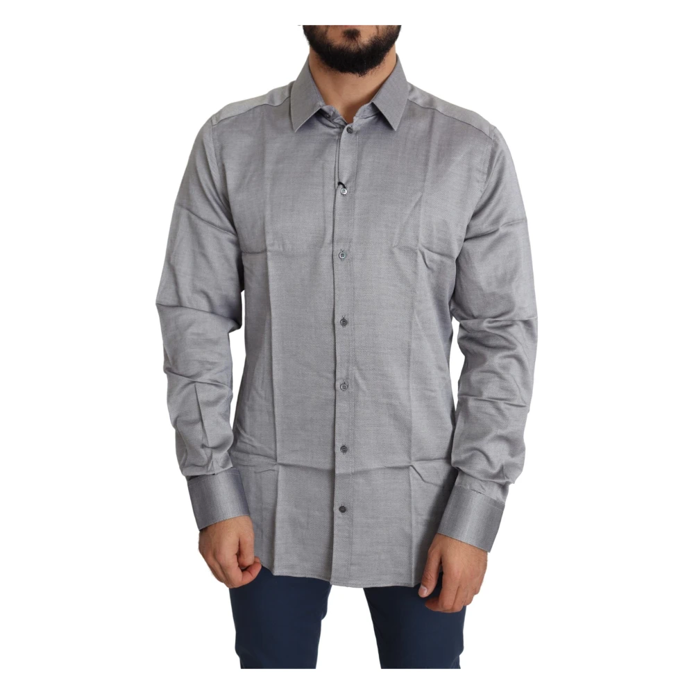 Dolce & Gabbana Men's Gray/Gold Cotton Formal Dress Shirt