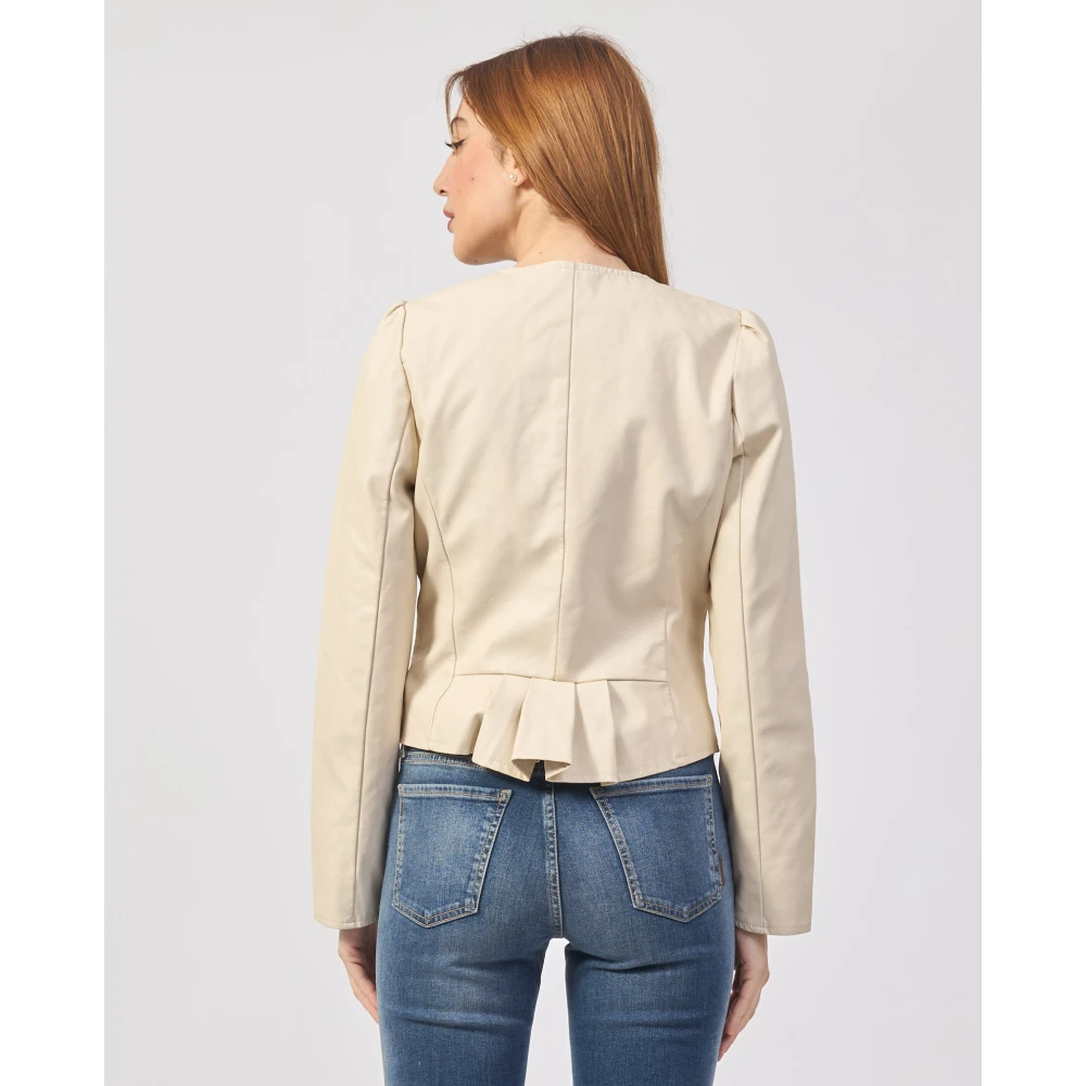 YES ZEE Beige Leren Jas met Strepen Beige Dames