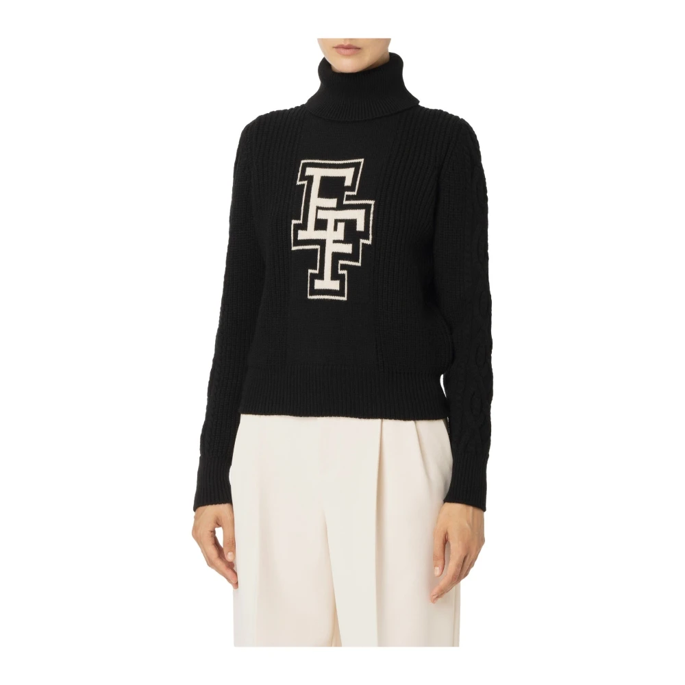 Elisabetta Franchi Geribbelde wollen trui met jacquardletters Black Dames