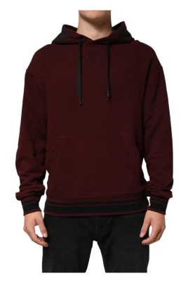 Burgundy Rutig Herr Hoodie Tröja