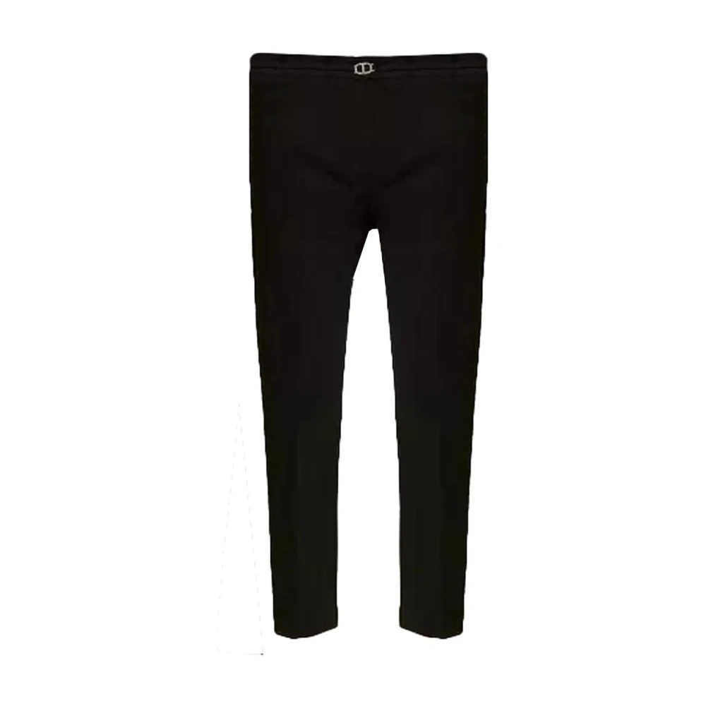 Twinset Zwarte elastische broek met gouden taillelogo Black Dames