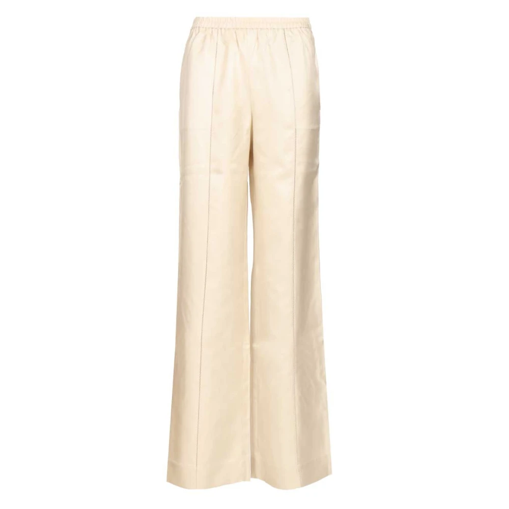 Loulou Studio Women's White Wide Trousers, L, Lars Silk Twill Trousers