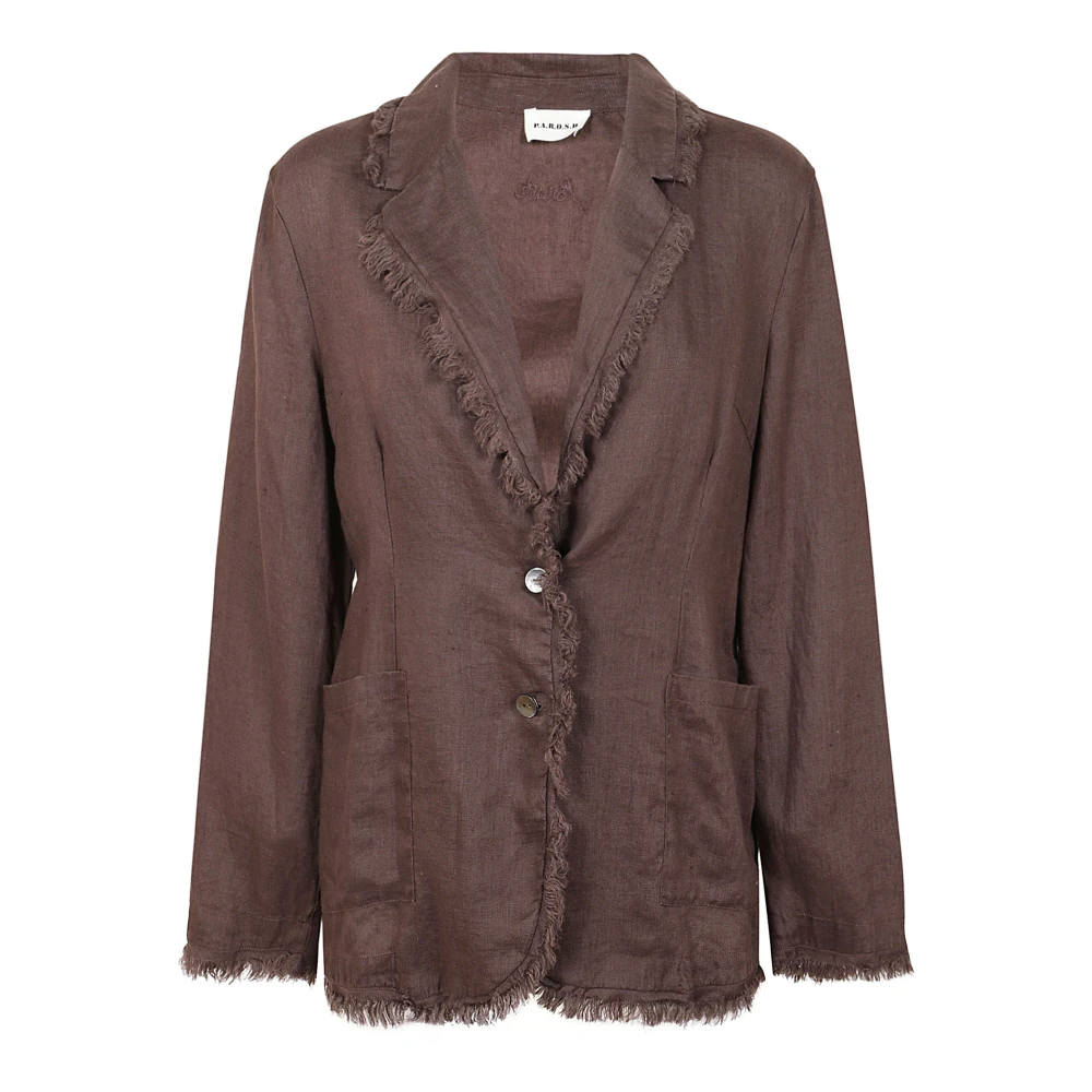 P.a.r.o.s.h. Linnen blazer met franjedetail Brown Dames