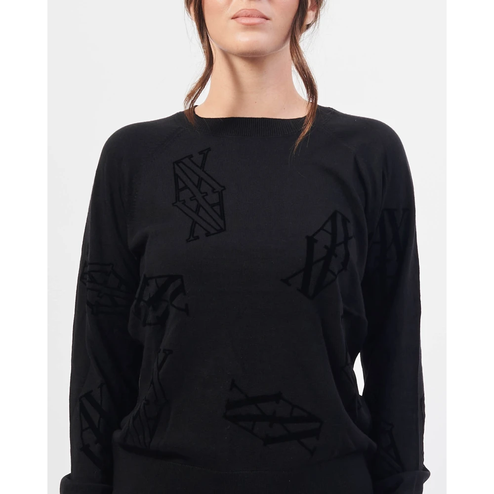 Armani Exchange Zwarte trui met geborduurd logo Black Dames