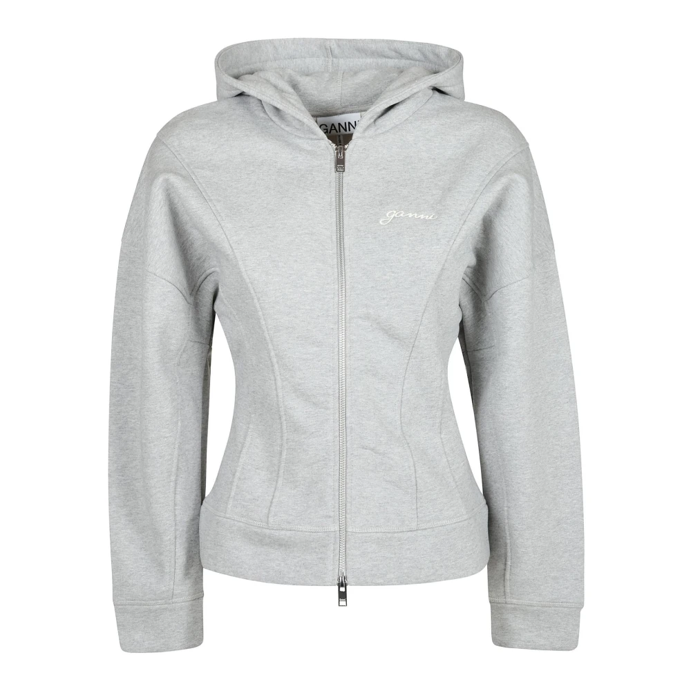 Ganni Comfortabele Zip Hoodie Gray Dames