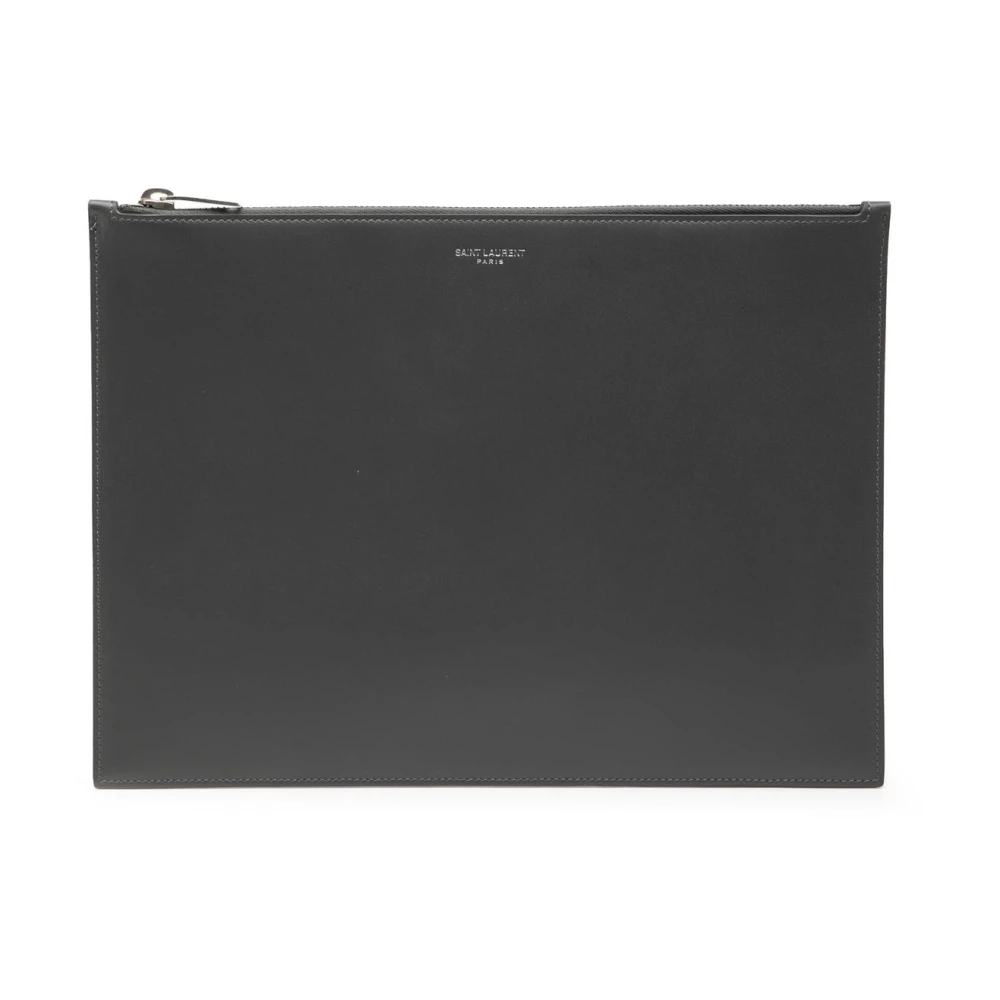 Saint Laurent Vintage Women's Black Pre-Owned Leather Zip Pouch