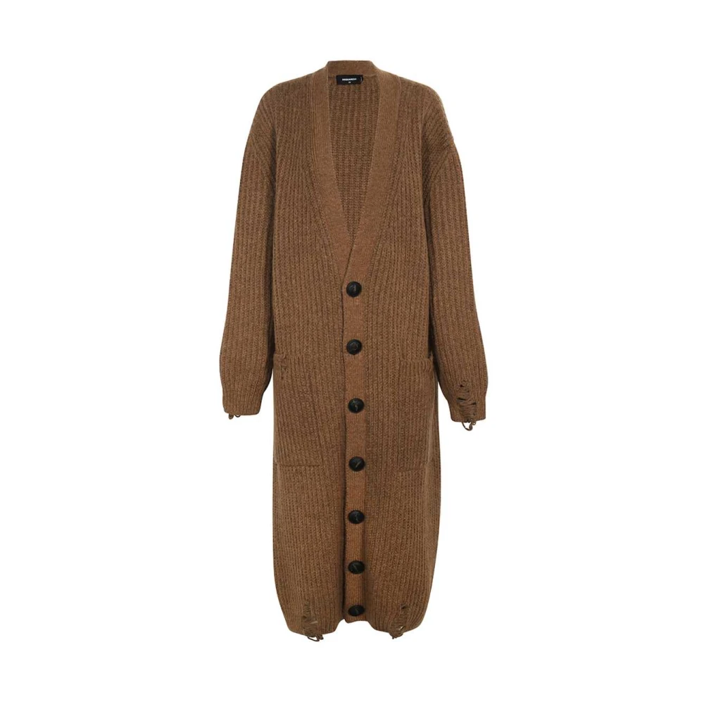 Dsquared2 Gedistresseerde Gebreide Cardigan Brown Dames