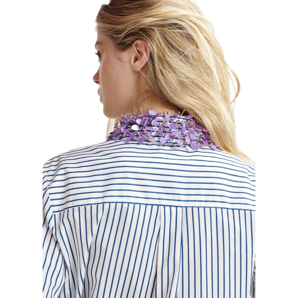 Essentiel Antwerp Hashbrown Pailletten Blouse Losse Pasvorm Knoopsluiting Blue Dames