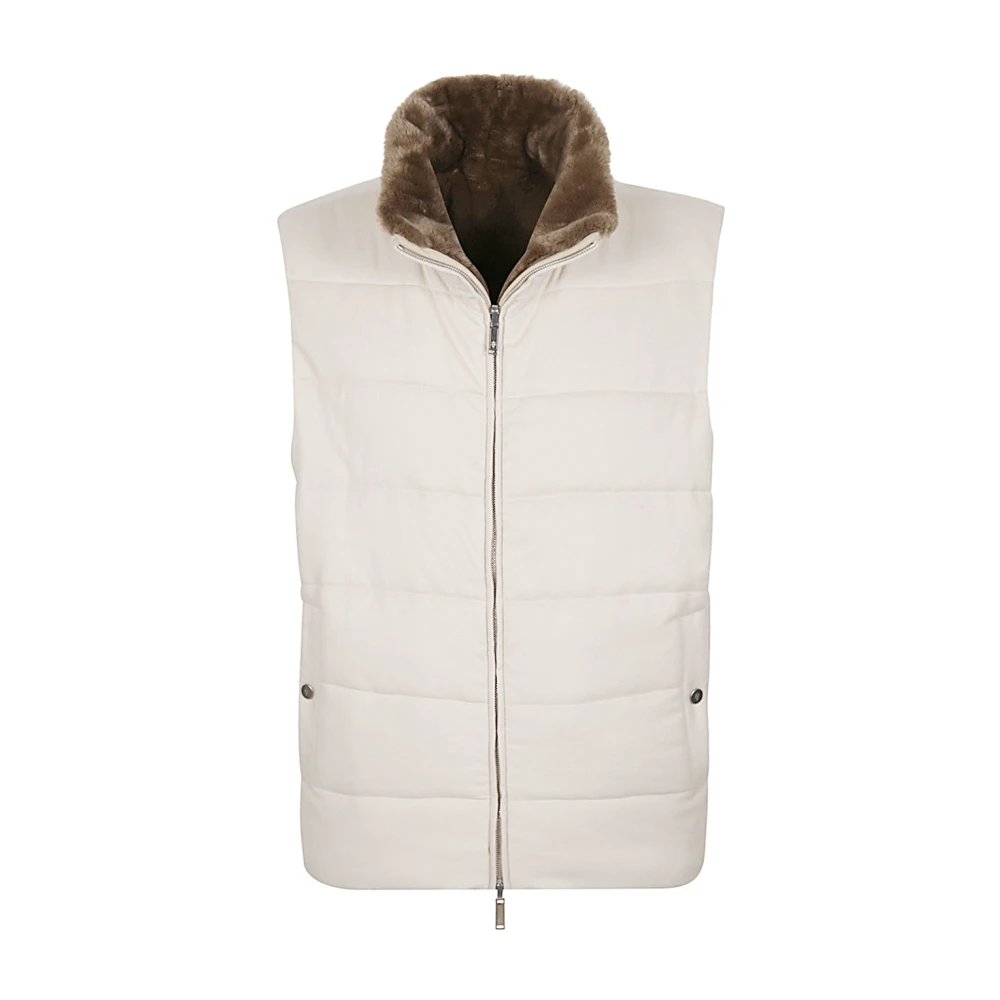 Eleventy Omkeerbaar Zijde Kasjmier en Bever Gilet Beige Heren