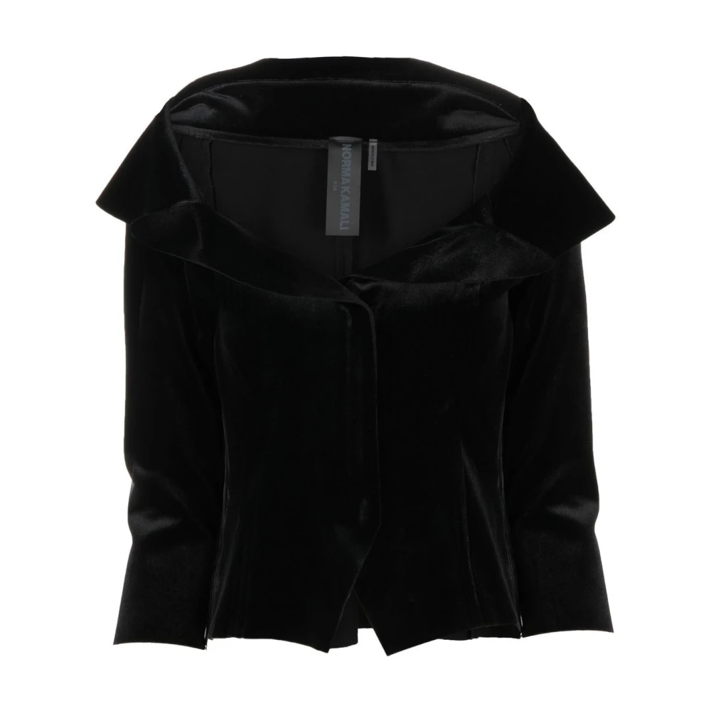Norma Kamali Zwart Bardot Fluweel Jas Black Dames