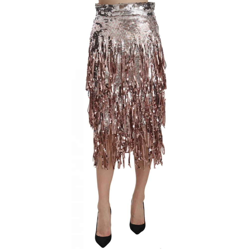 Dolce & Gabbana Metallic Paillet Midi Rok met Hoge Taille Multicolor Dames