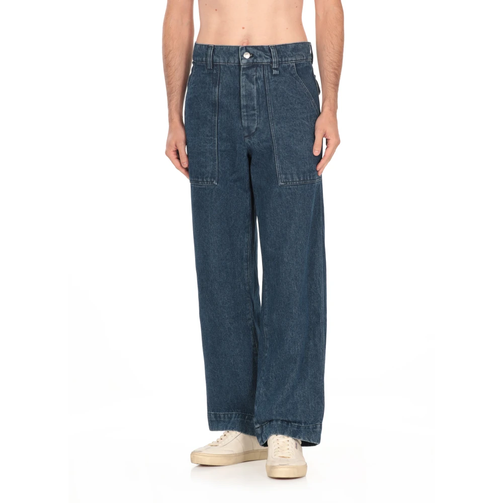 Maison Kitsuné Blauwe Katoenen Jeans met Zakken Blue Heren