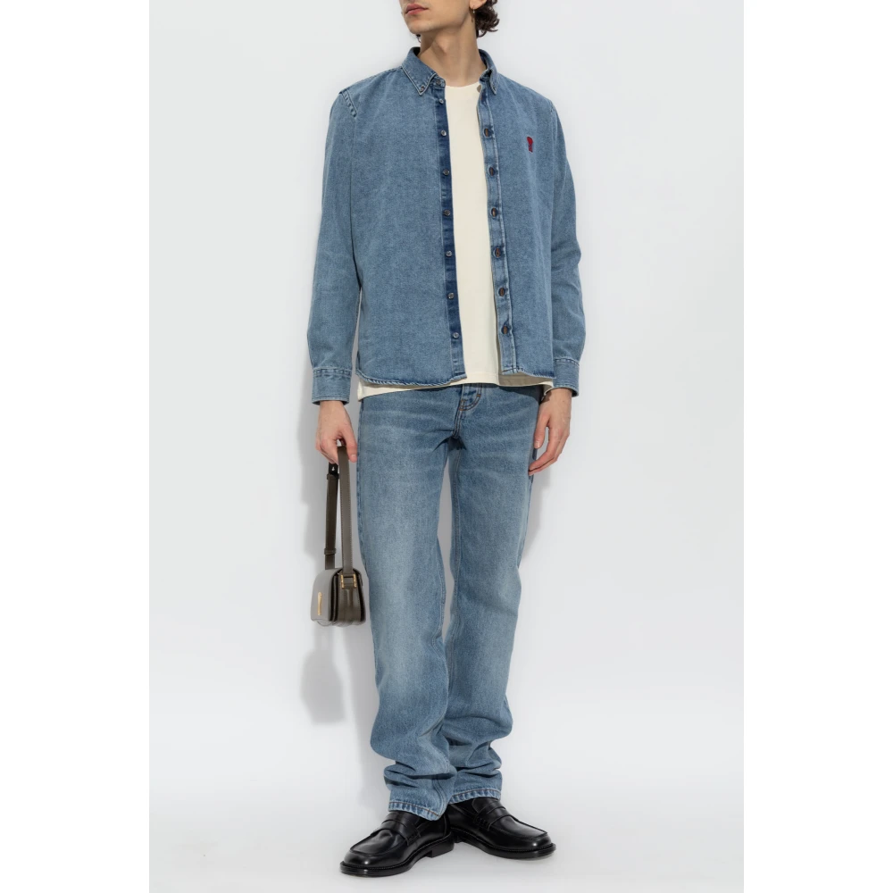 Ami Paris Denim shirt met logo Blue Heren