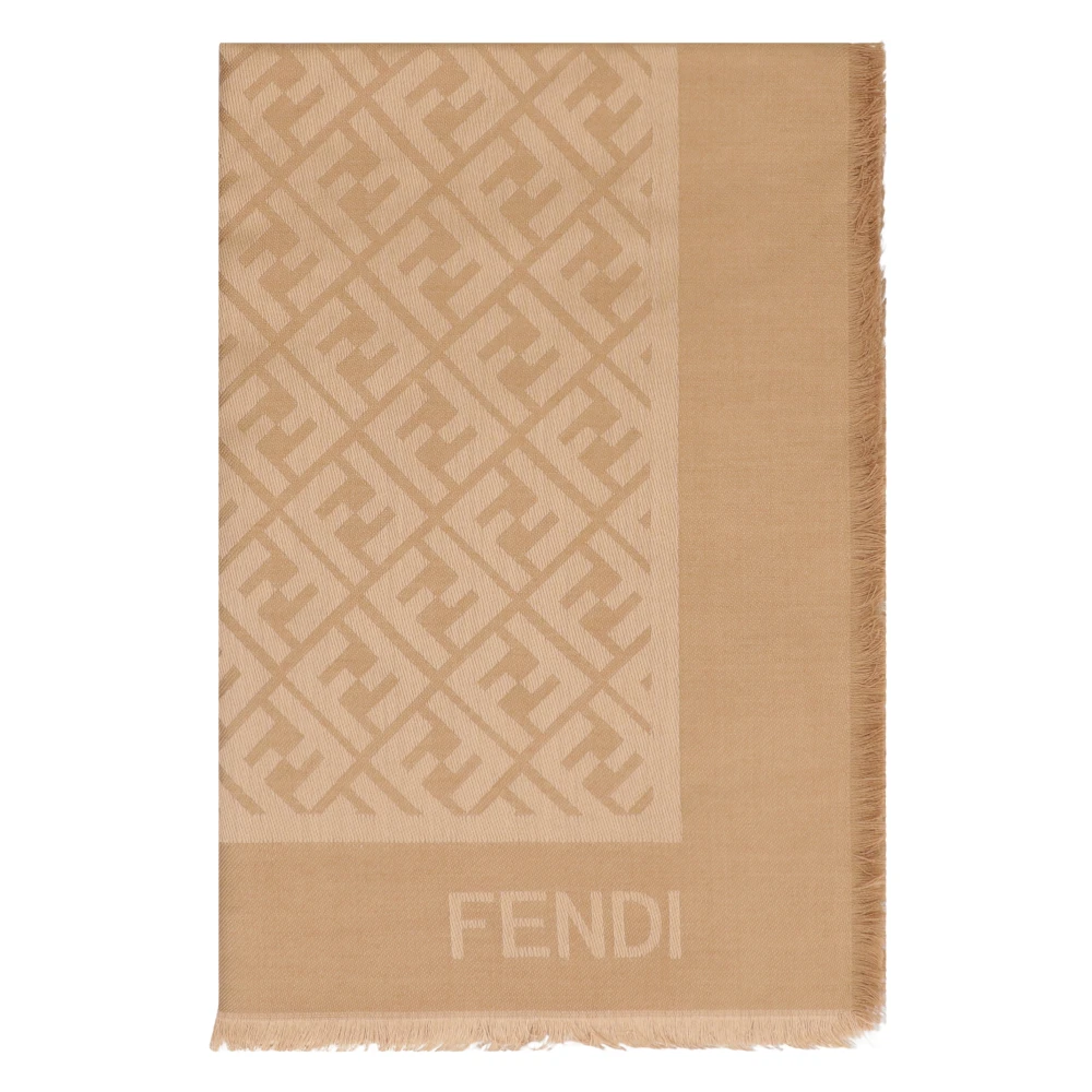 Fendi Women's Brown Silk Scarves, One Size, Ff Silk And Wool Scarf