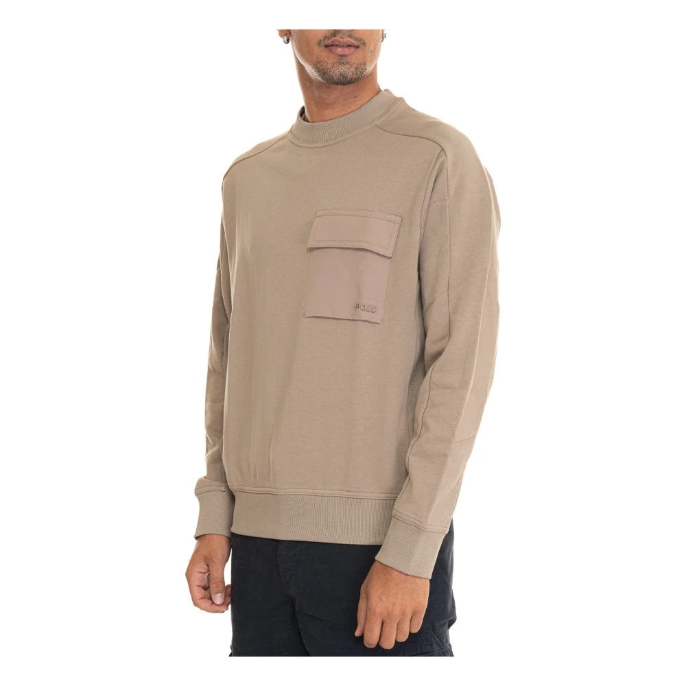 Boss Zak Cargo Crewneck Sweatshirt Beige Heren