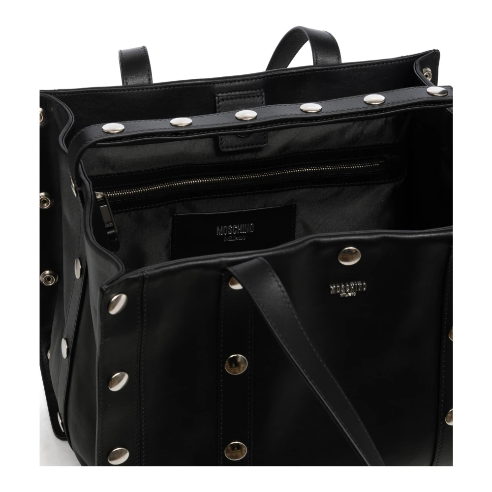 Moschino Schoudertas met drukknopen en logo Black Dames