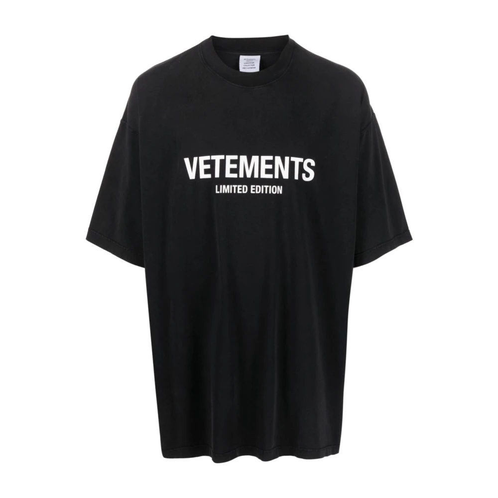Vetements Zwart Logo Print Katoenen T-shirt Black Heren