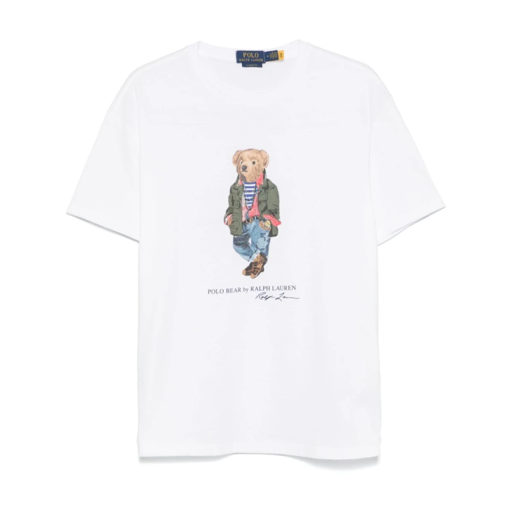 Hvit Polo Bear Print T-skjorte