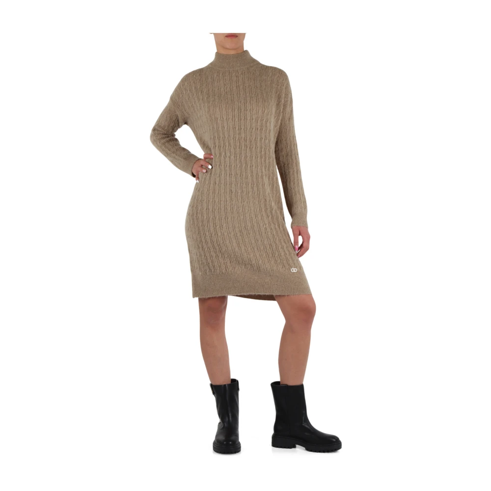 Liu Jo Maxi Gebreide Alpaca Trui Jurk Beige Dames