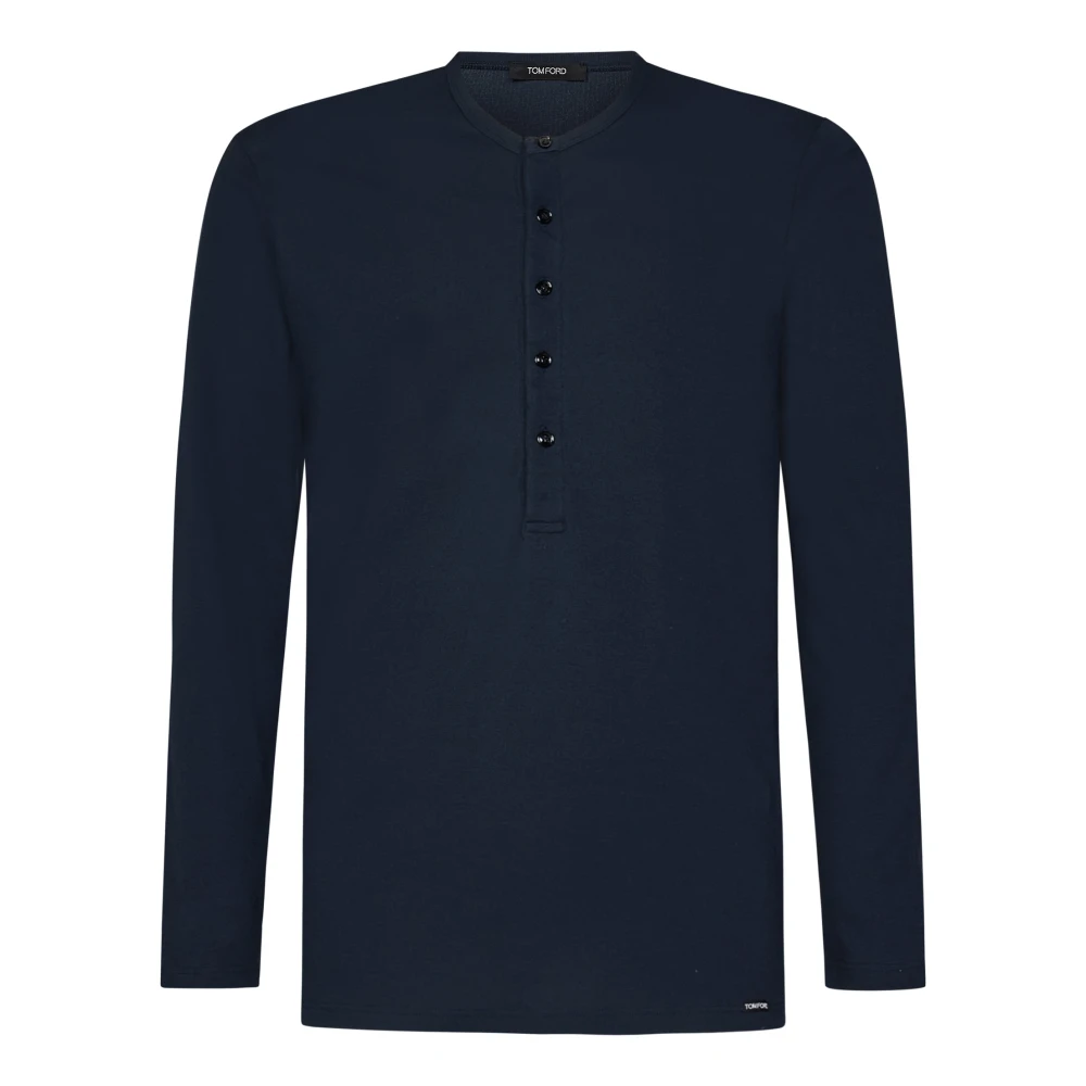 Tom Ford Blauw Henley T-shirt met Logo Label Blue Heren