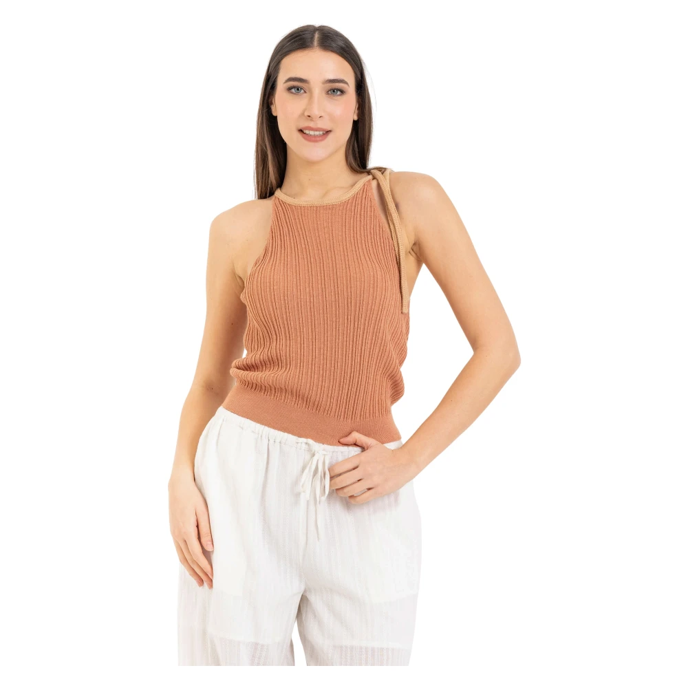 Kocca Women's Pink Sleeveless Tops, Xs, Ribbed Sleeveless Top