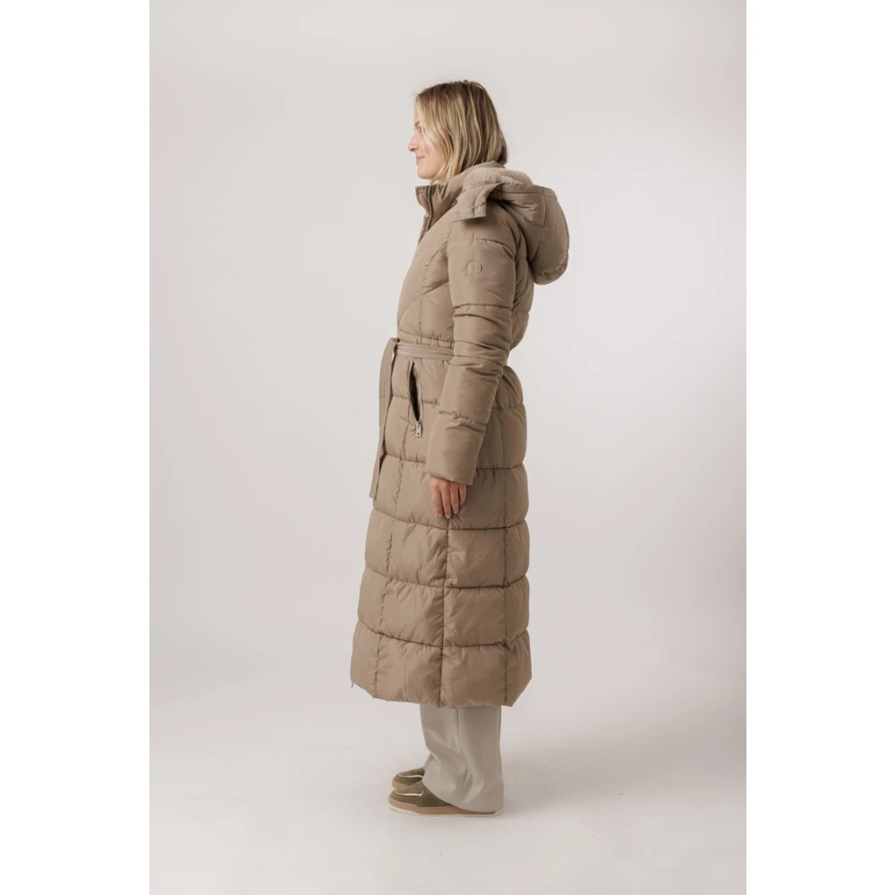 Ottod'Ame Steen Hoge Kraag Jas met Riem Beige Dames