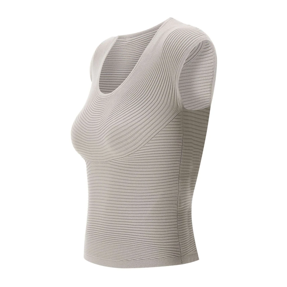Remain Birger Christensen Taupe Ribgebreide Top Mouwloos Gray Dames