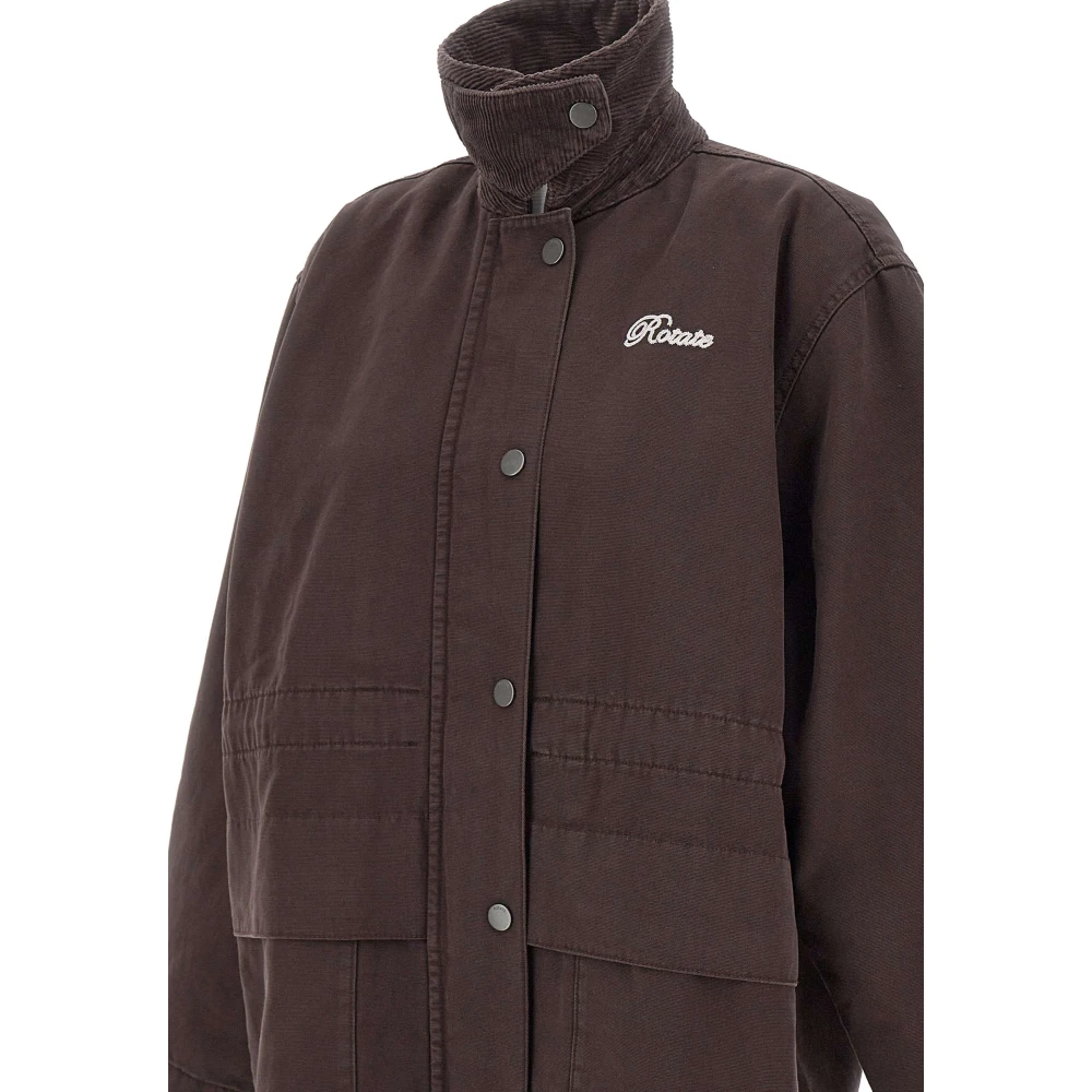 Rotate Birger Christensen Bruine Katoenen Parka met Corduroy Kraag Brown Dames