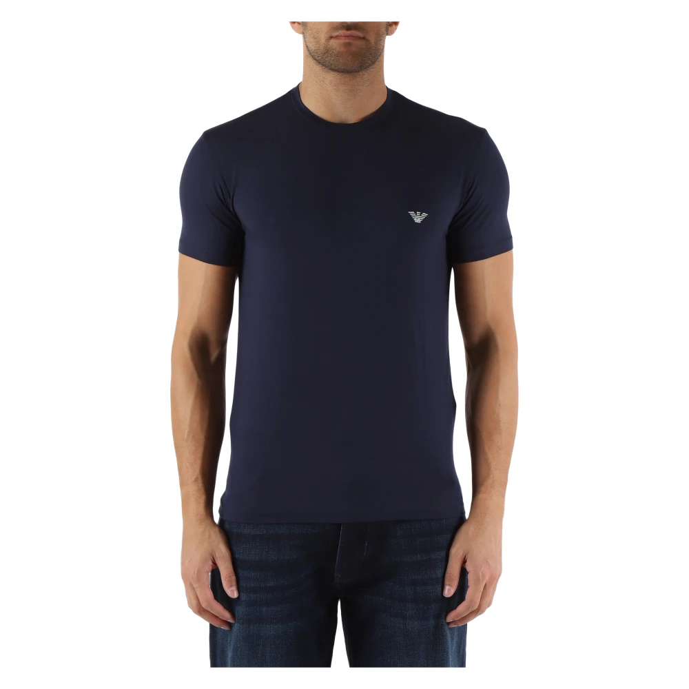 Emporio Armani Modal Stretch Logo Geborduurd T-shirt Blue Heren