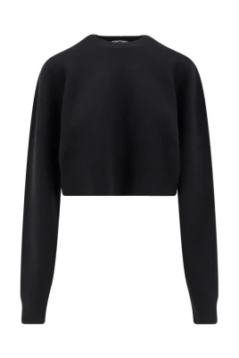 Svart Ribbstickad Tröja Crop Fit