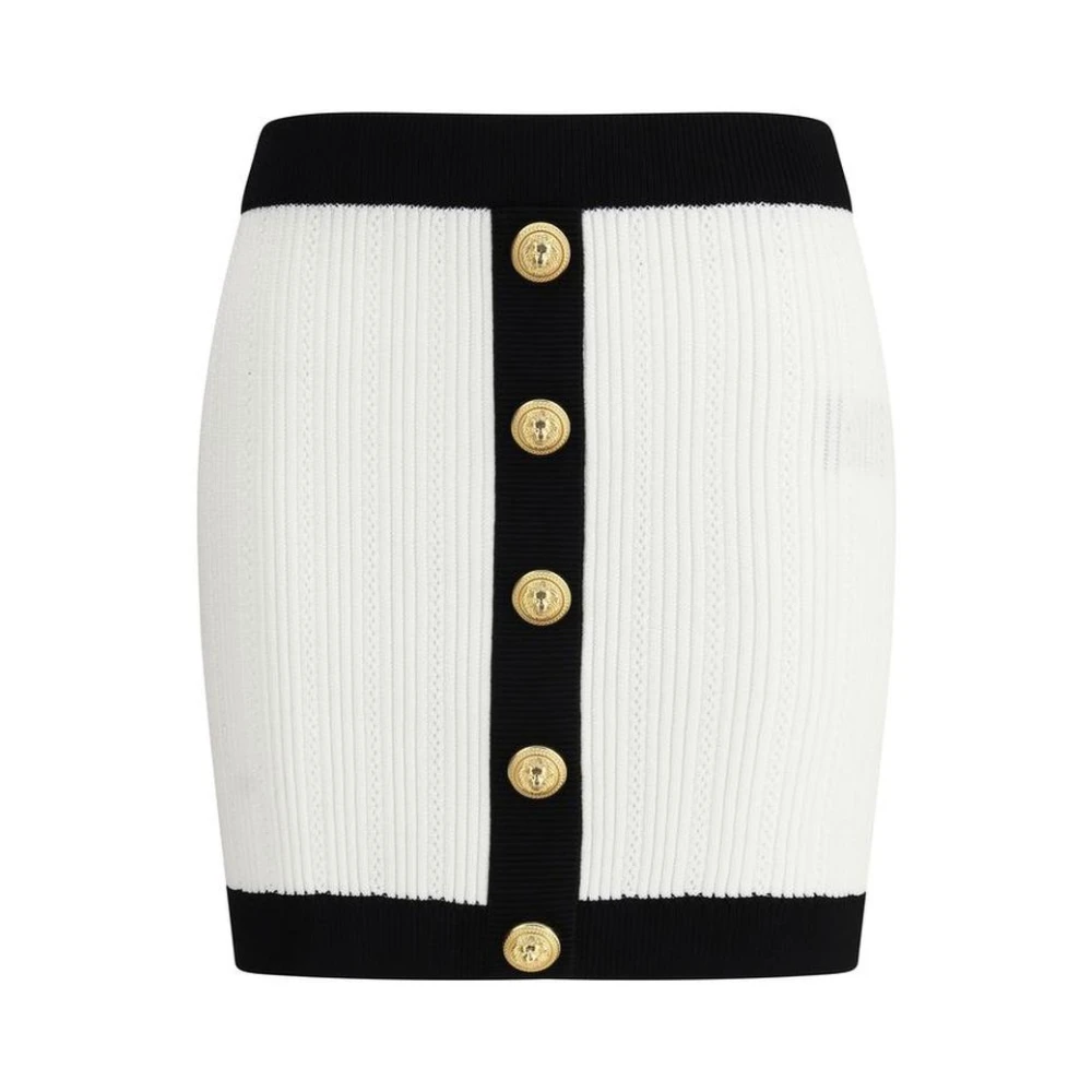 Balmain Women's White Ribbed Knit Mini Skirt With Gold Buttons - Short Skirts - Xs - Skirts