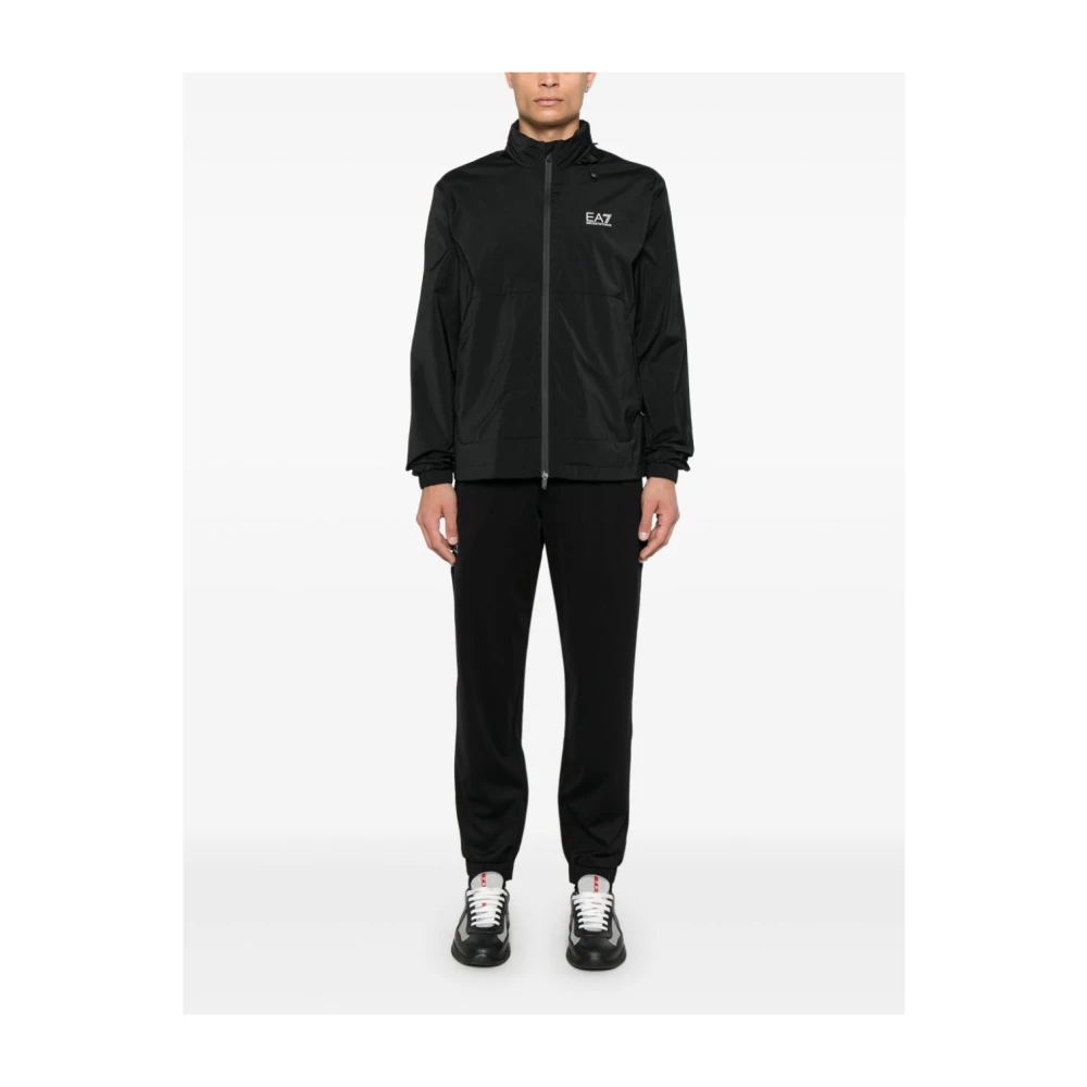 Emporio Armani EA7 Zwarte Lichtgewicht Winddichte Waterafstotende Jas Black Heren