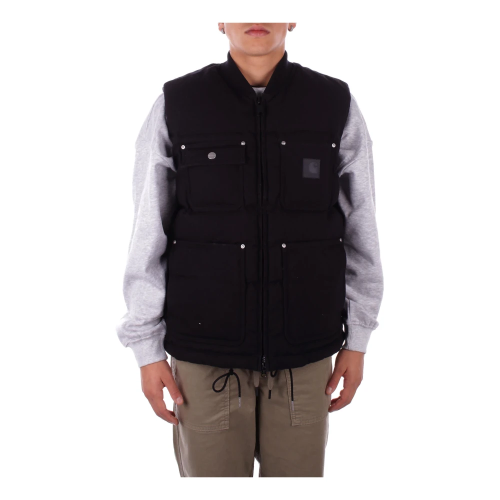 Carhartt WIP Zwarte Jassen met Voorlogo Rits Black Heren