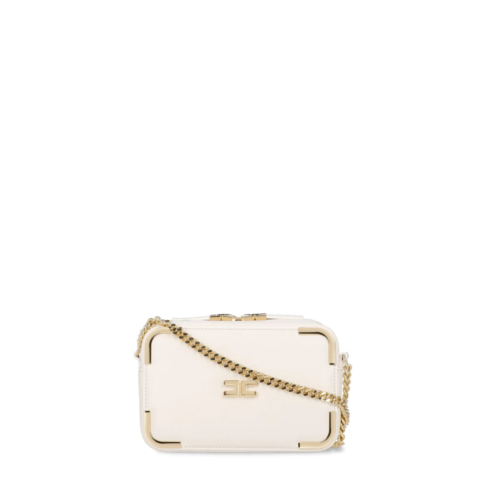 Elisabetta Franchi Natuurlijke Schoudertas met Ketting en Rits Beige Dames