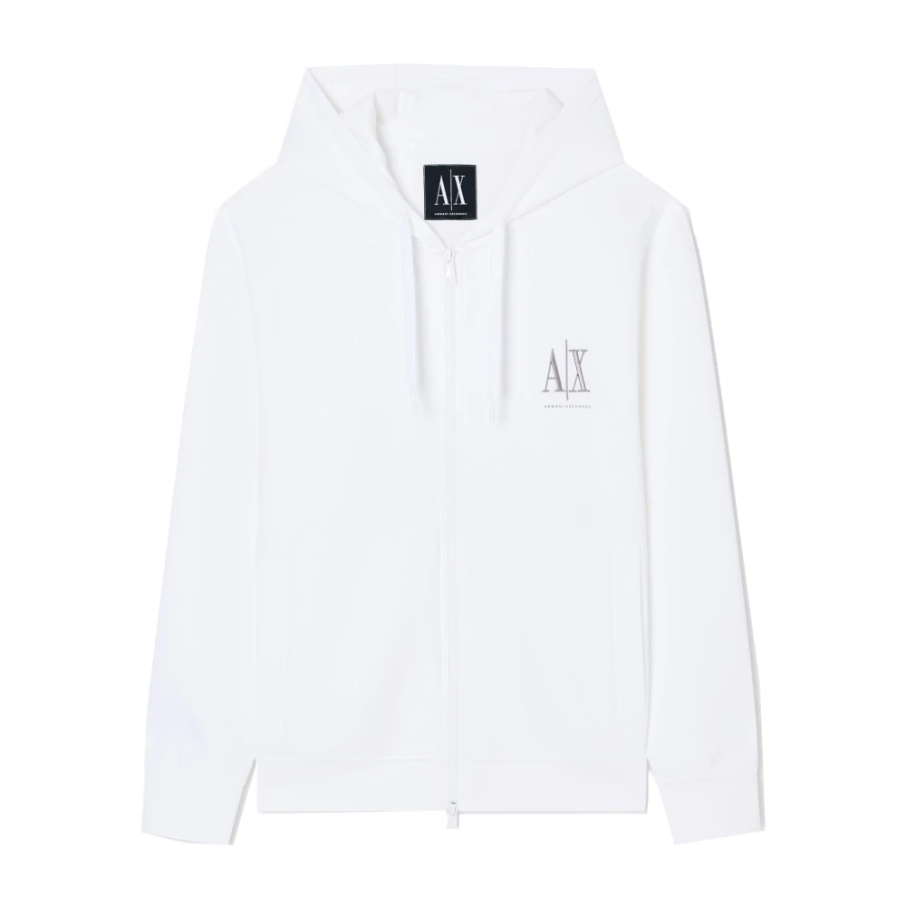 Armani Exchange White Zip-Up Sweatshirt - Male - Zip-Throughs - M - Sweatshirts & Hoodies